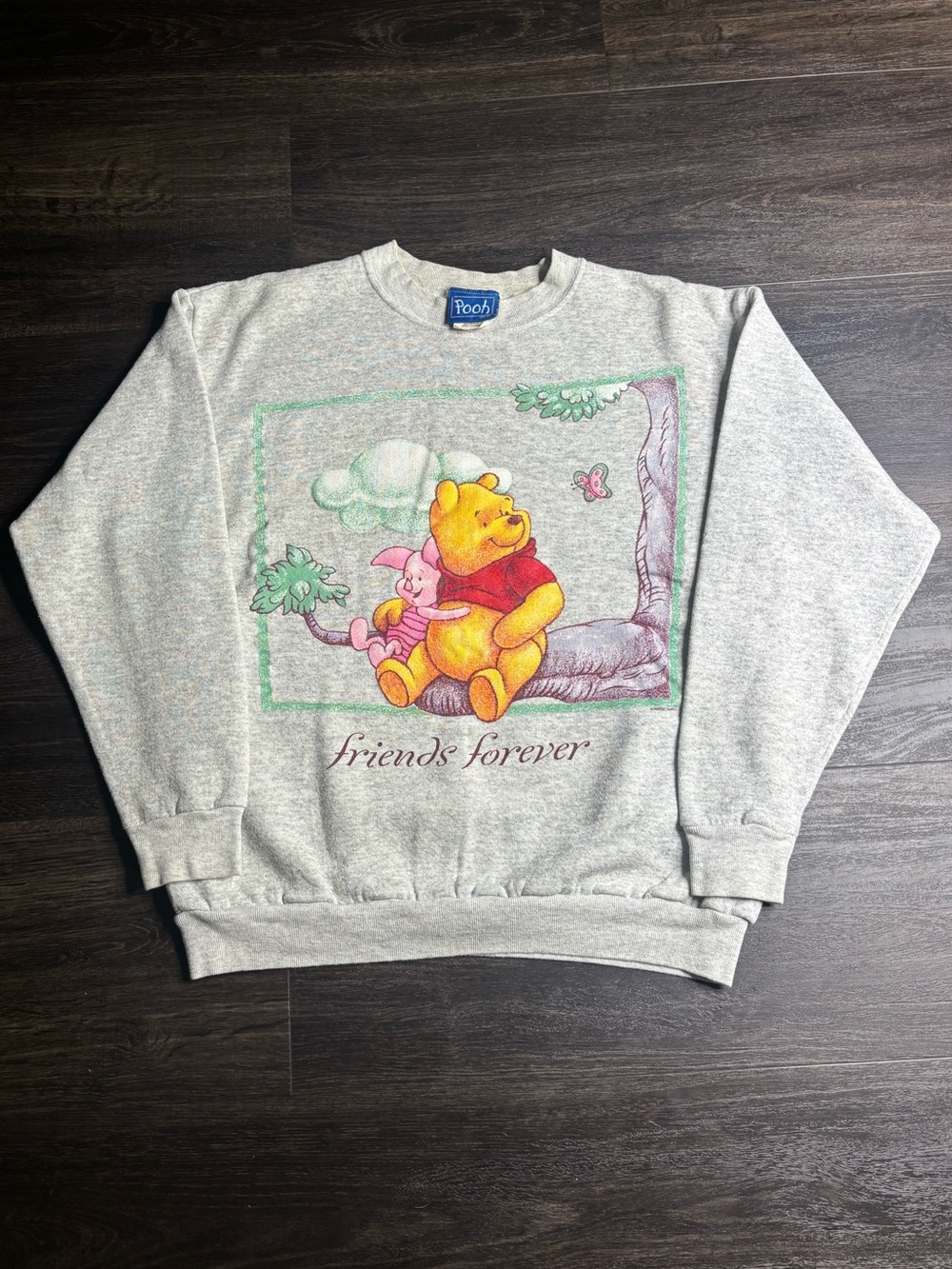 Winnie the Pooh Sweatshirt Woman’s M Gray Crewneck Friends Forever Piglet USA